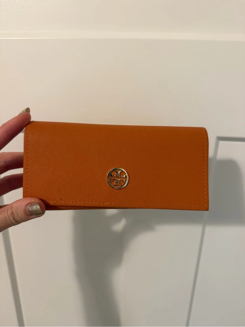 Tory Burch Orange Saffiano Sunglasses Case with Gold Logo